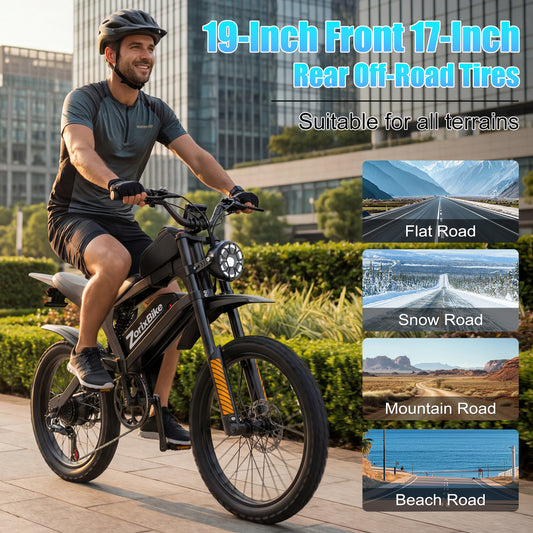 ZorixBike R8 Max electric bike featuring off-road tires for versatile all-terrain riding performance