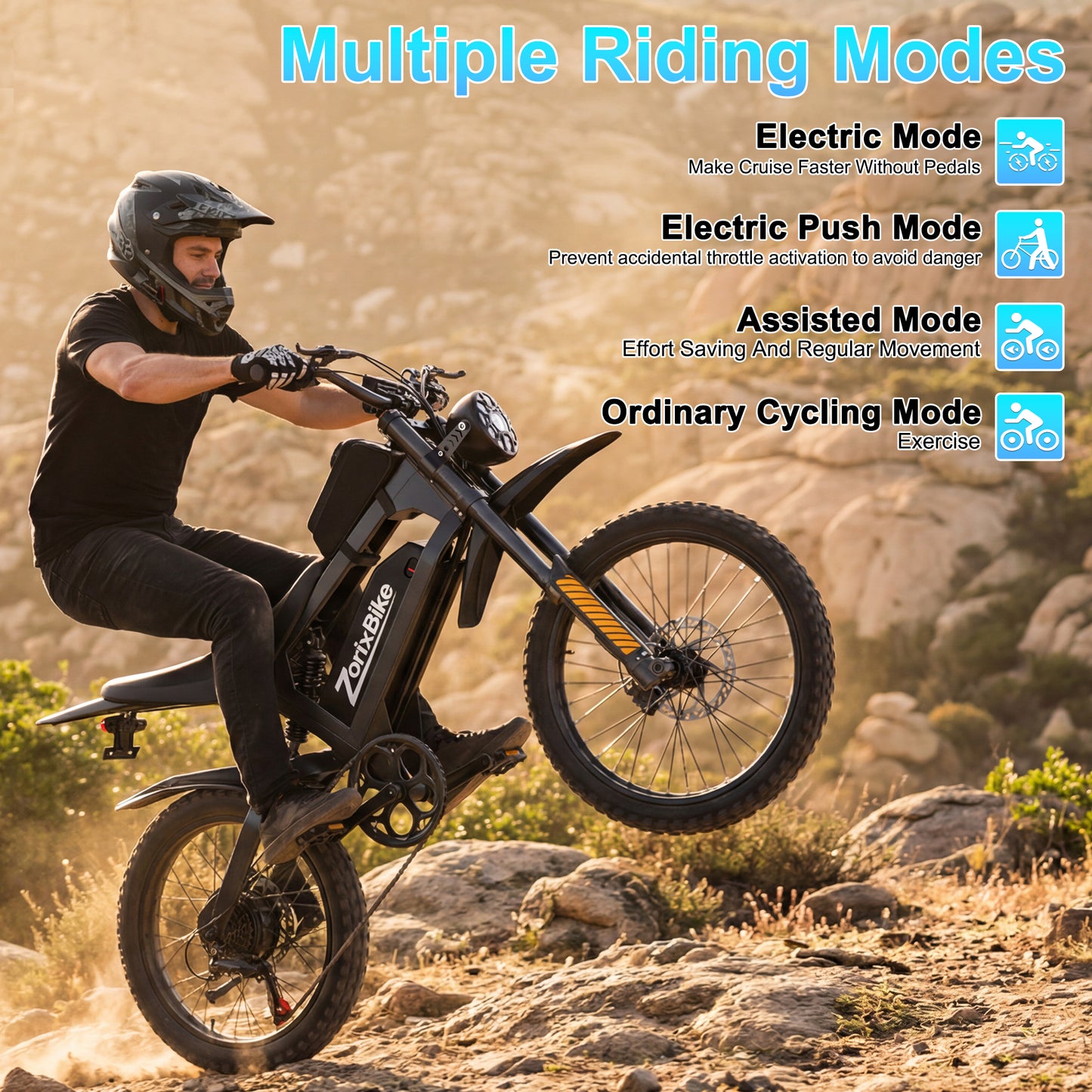 ZorixBike R8 Max 3000W Off-Road Electric Bike, 48V 20Ah, 19"/17" Tires