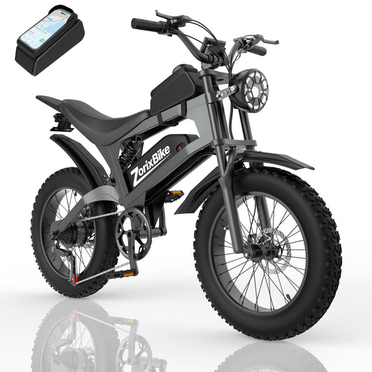 ZorixiBike R8 electric bike with smartphone mount on a white background