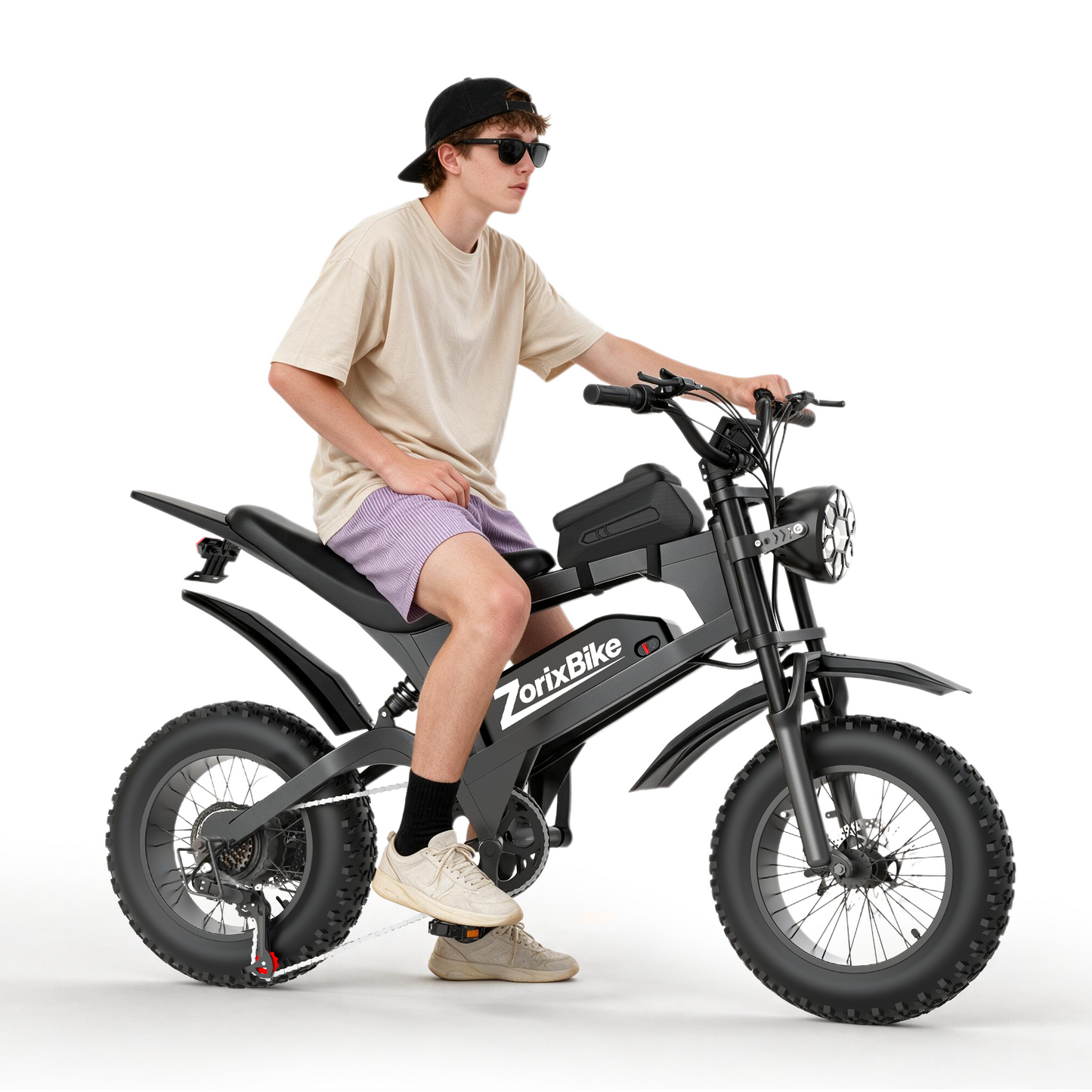 ZorixBike R8 Mini 16" Fat Tire Electric Bike, 48V 15.6Ah Battery, 1500W Peak Motor, 16" x 4.0 Fat Tire Ebike, 31MPH Top Speed