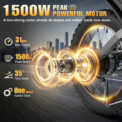 ZorixBike R8 Mini 16" Fat Tire Electric Bike, 48V 15.6Ah Battery, 1500W Peak Motor, 16" x 4.0 Fat Tire Ebike, 31MPH Top Speed