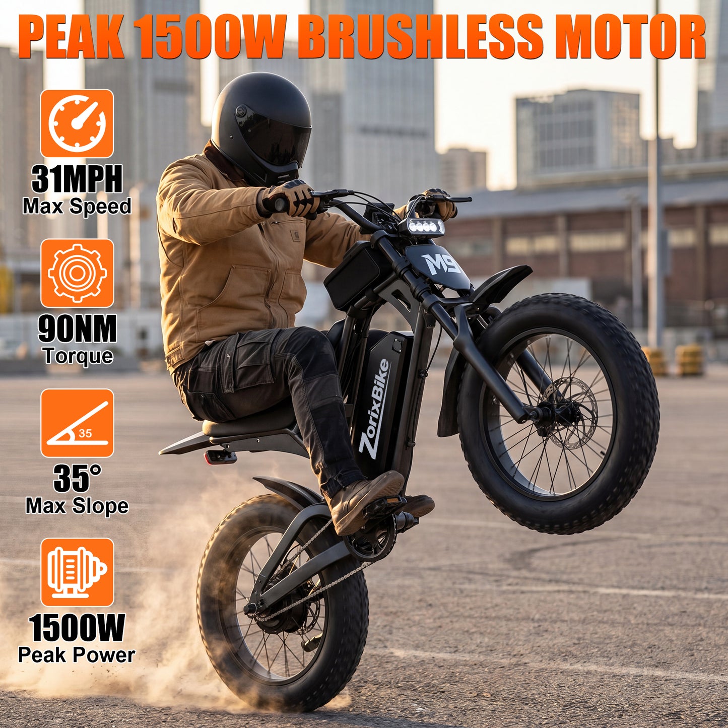 ZorixBike M9 Electric Bike – 48V 20Ah Battery, 20*4.0 Fat Tire Ebike
