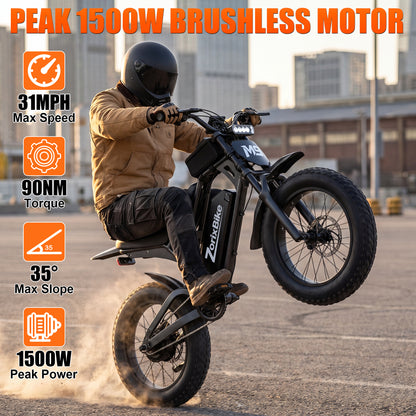 ZorixBike M9 Electric Bike – 48V 20Ah Battery, 20*4.0 Fat Tire Ebike