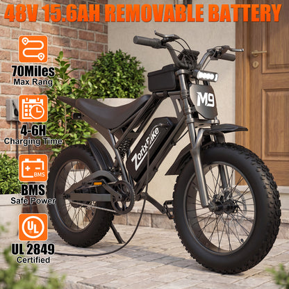ZorixBike M9 Mini 48V13AH 20" Fat Tire Electric Bicycle for Adult 1500W