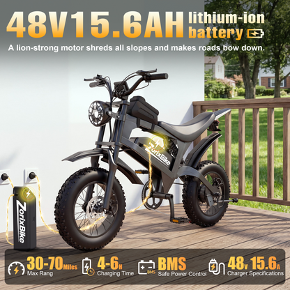 ZorixBike R8 Mini 16" Fat Tire Electric Bike, 48V 15.6Ah Battery, 1500W Peak Motor, 16" x 4.0 Fat Tire Ebike, 31MPH Top Speed