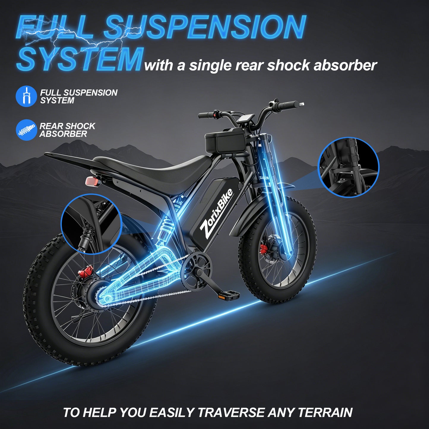 ZorixBike M9 Pro Dual Motor Electric Bike for Adults, 20" Fat Tire Off-Road Ebike