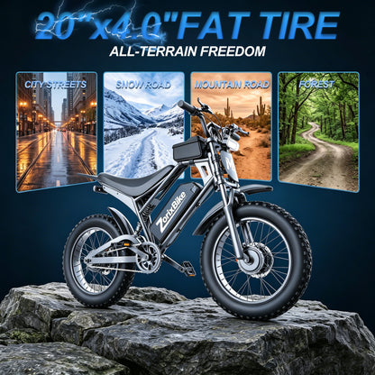 ZorixBike M9 Pro Dual Motor Electric Bike for Adults, 20" Fat Tire Off-Road Ebike