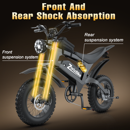 ZorixBike R8 Mini 16" Fat Tire Electric Bike, 48V 15.6Ah Battery, 1500W Peak Motor, 16" x 4.0 Fat Tire Ebike, 31MPH Top Speed