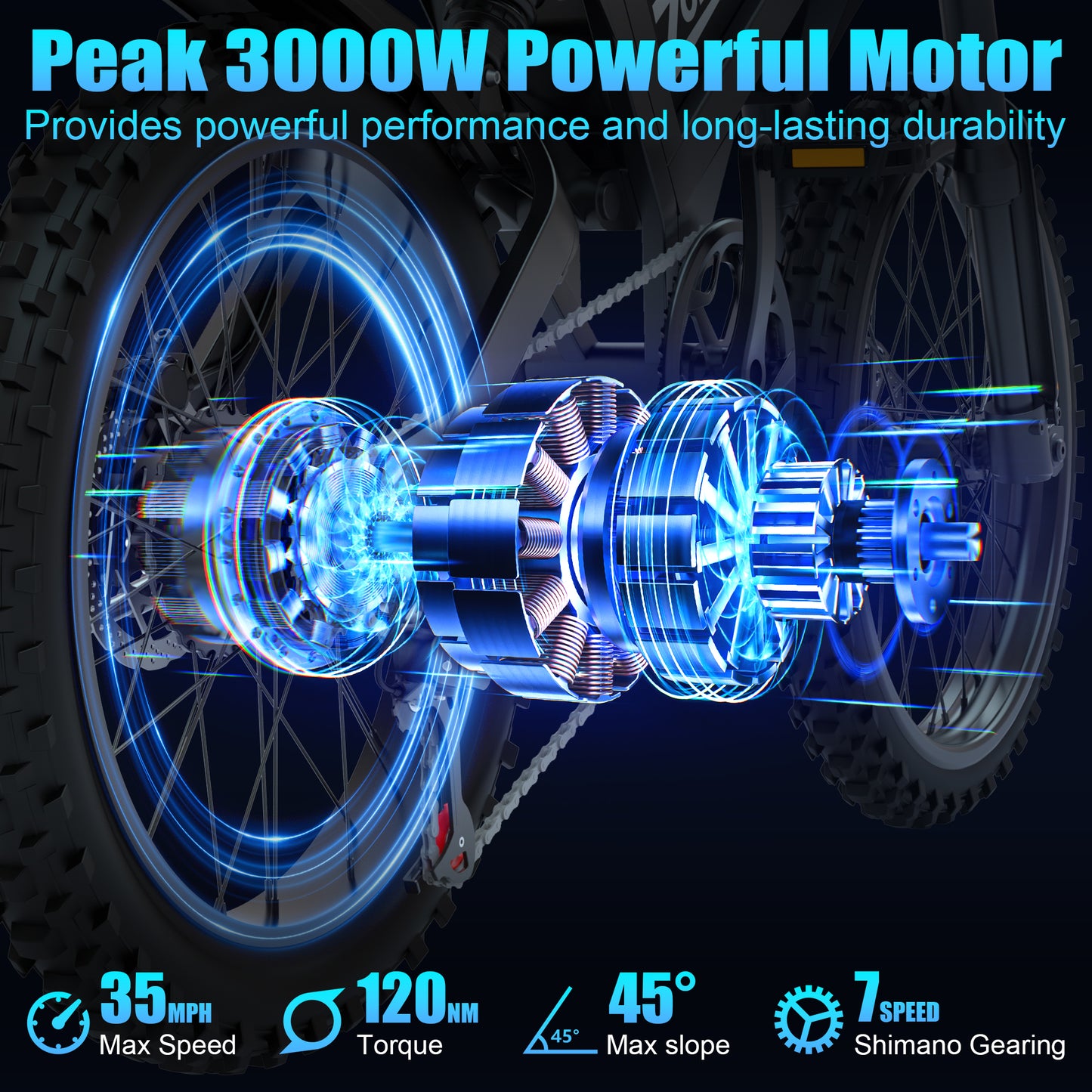 ZorixBike R8 Max 3000W Off-Road Electric Bike, 48V 20Ah, 19"/17" Tires