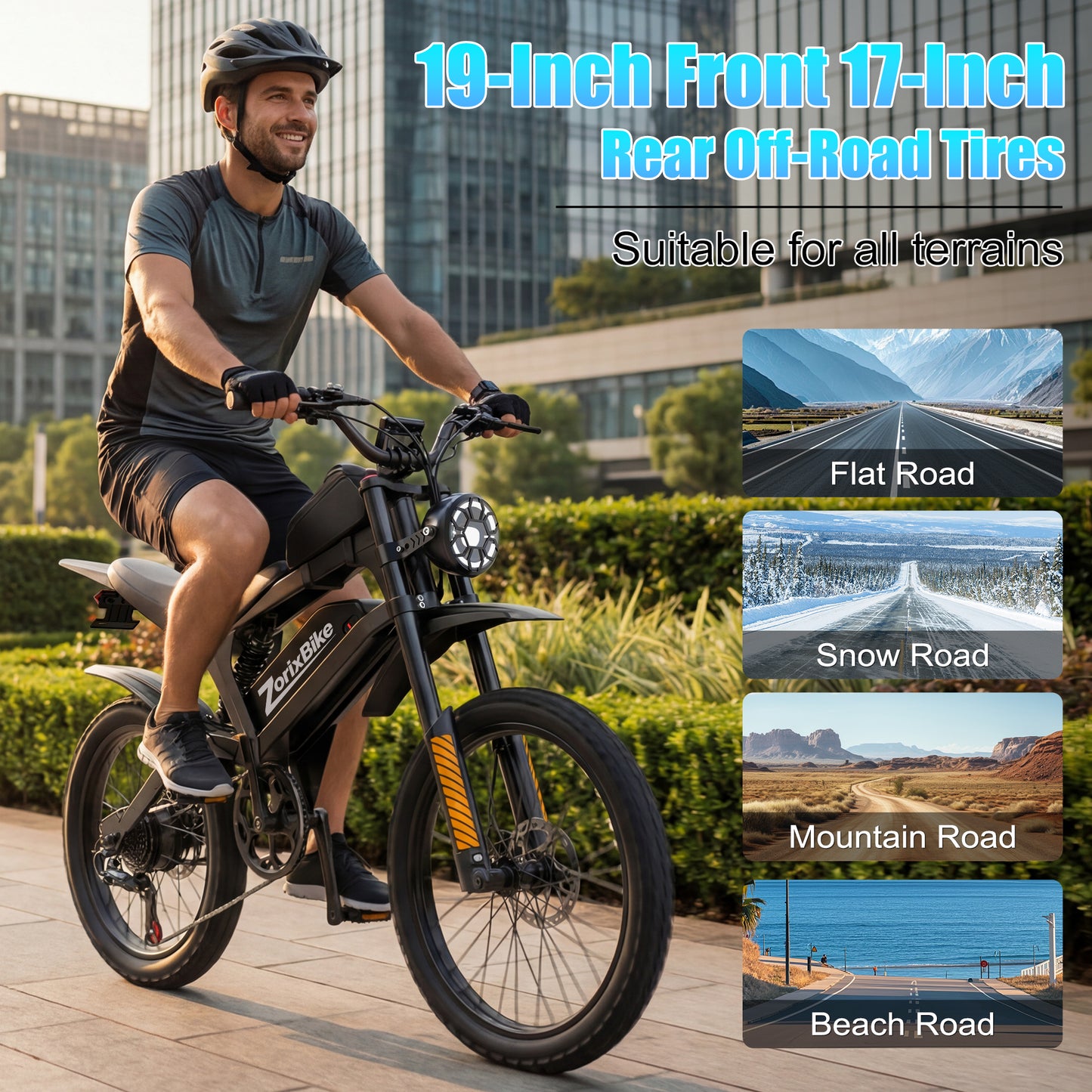 ZorixBike R8 Max 3000W Off-Road Electric Bike, 48V 20Ah, 19"/17" Tires