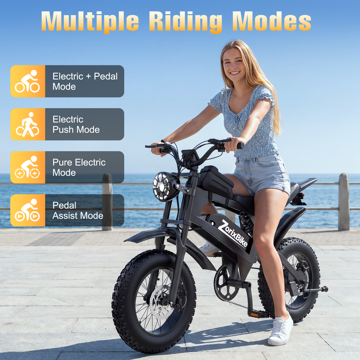 ZorixBike R8 Mini 16" Fat Tire Electric Bike, 48V 15.6Ah Battery, 1500W Peak Motor, 16" x 4.0 Fat Tire Ebike, 31MPH Top Speed