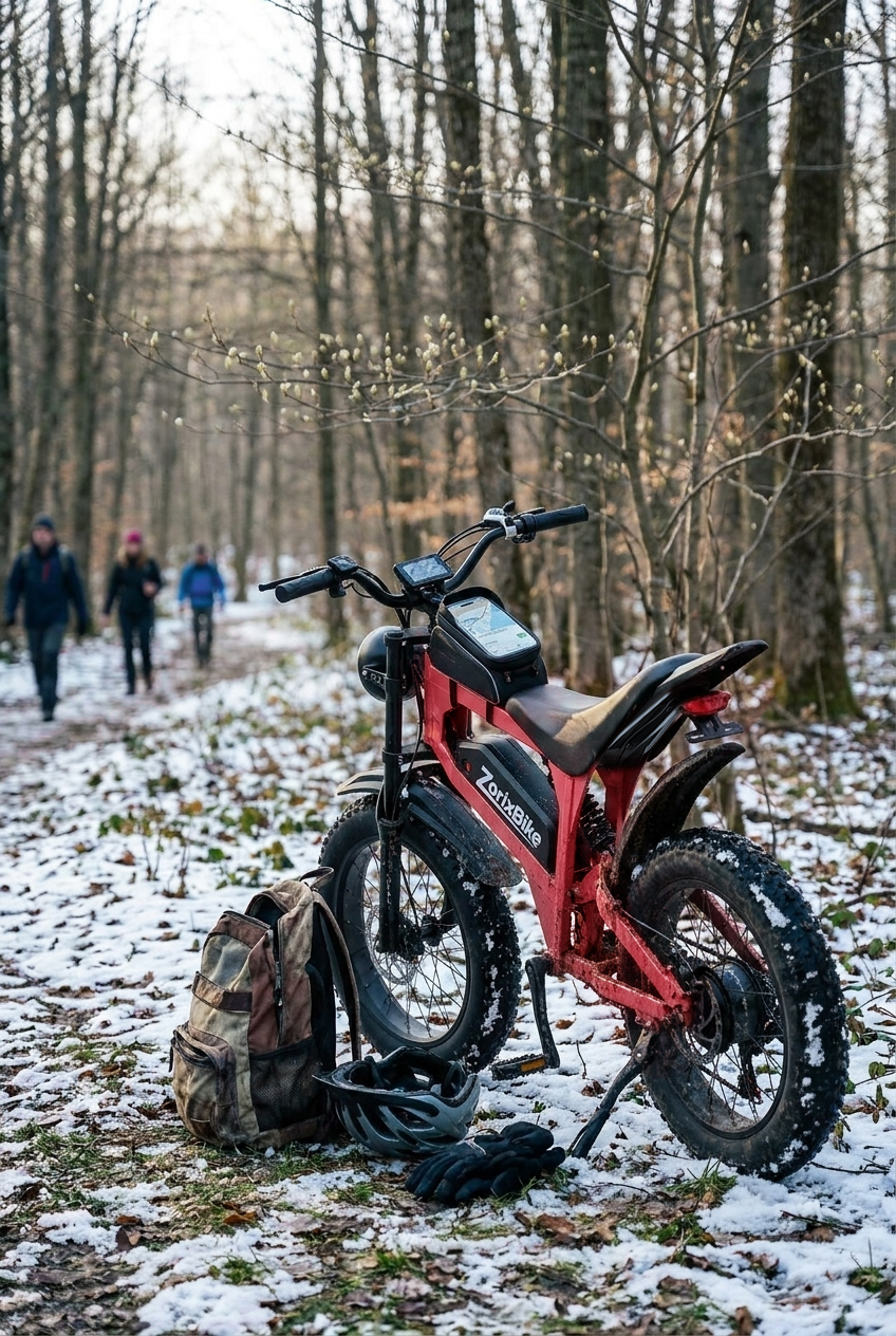 Real reviews of the ZorixBike R8 red,The car was stopped on the snowy road.