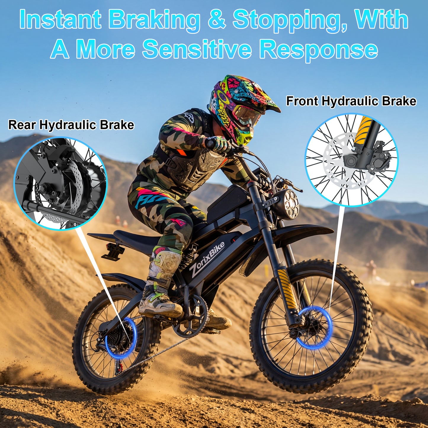 ZorixBike R8 Max 3000W Off-Road Electric Bike, 48V 20Ah, 19"/17" Tires