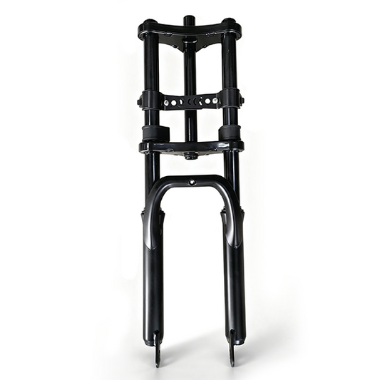 ZorixBike front fork A black metal front fork frame, likely for a bicycle or motorcycle, shown vertically against a plain white background.